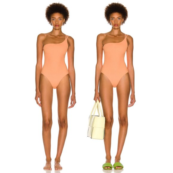 Jonathan Simkhai Shayna Ribbed One Piece Swimsuit Sz M in Papaya One Shoulder - Picture 1 of 7